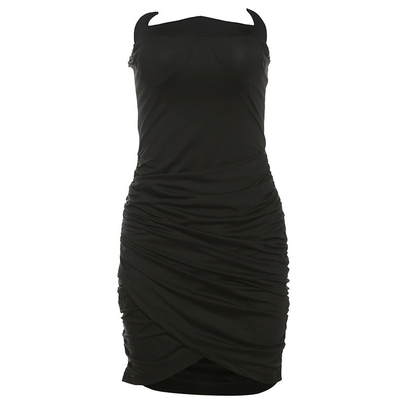 Elegant Slim Pleated Tube Top Hip