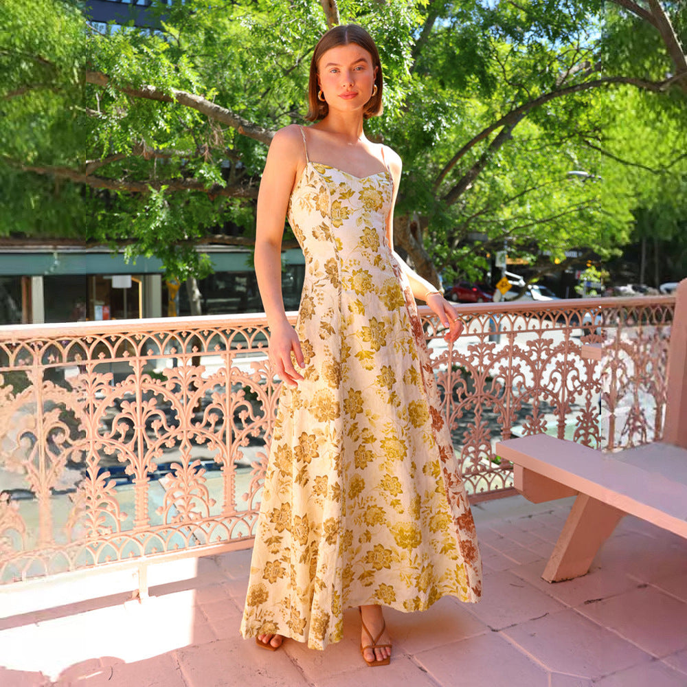 Spaghetti Strap Floral Print A-Line Maxi Dress