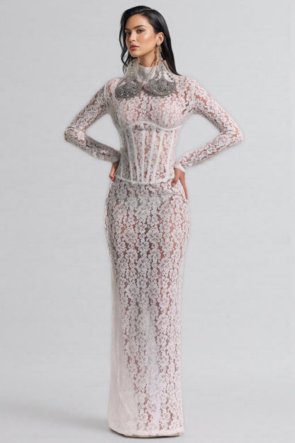 Davina White Lace Floral Maxi Dress