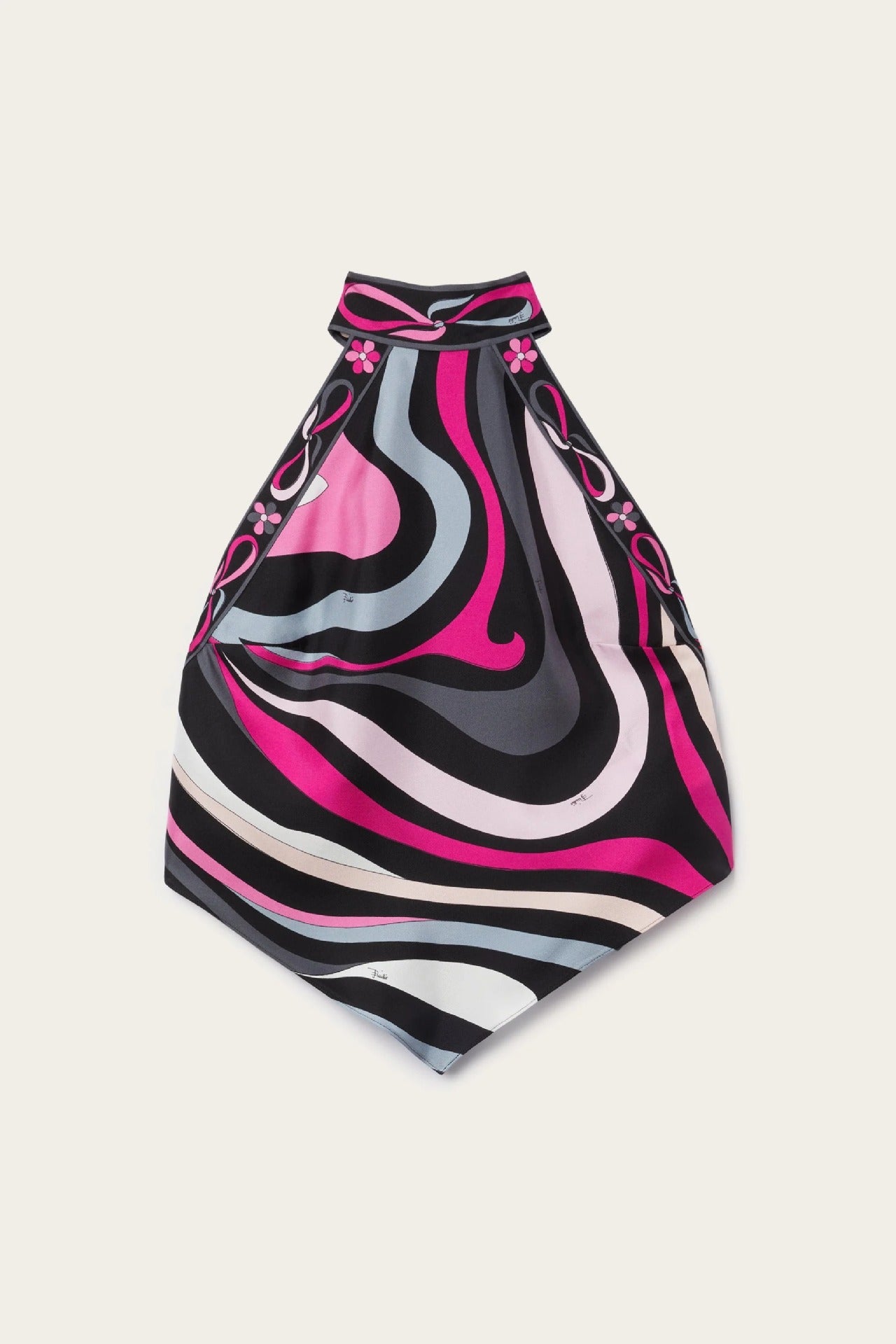 Satin Unique Print Halter Top and Irregular Midi Skirt Set