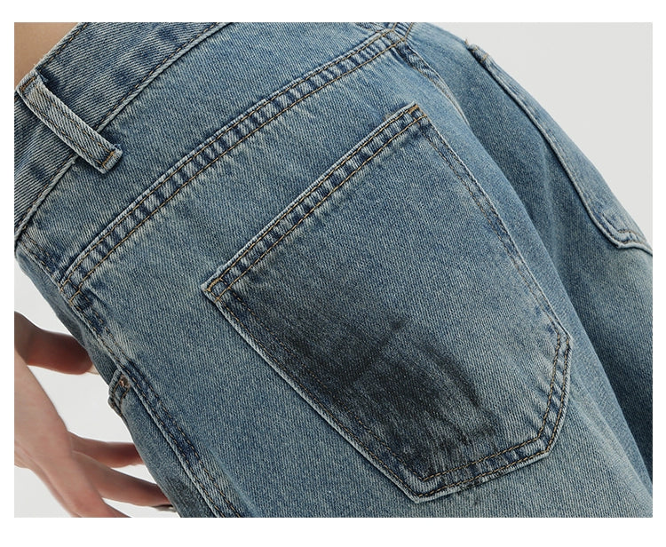 Vintage Distressed And Dirt-Dyed Patchwork Wide-Leg Jeans