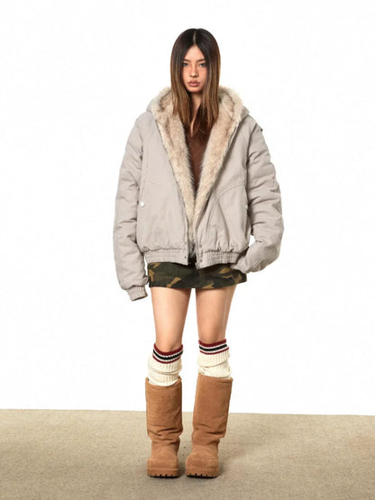 Fur-Lined Oversized Bomber Jacket