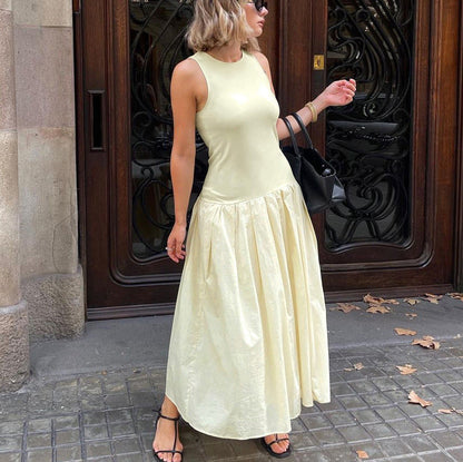 French Sleeveless Vest Dress High Grade Slimming Pleated Stitching Casual Dress