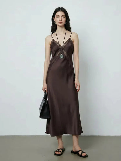 Women’s lace satin midi suspender beach dress