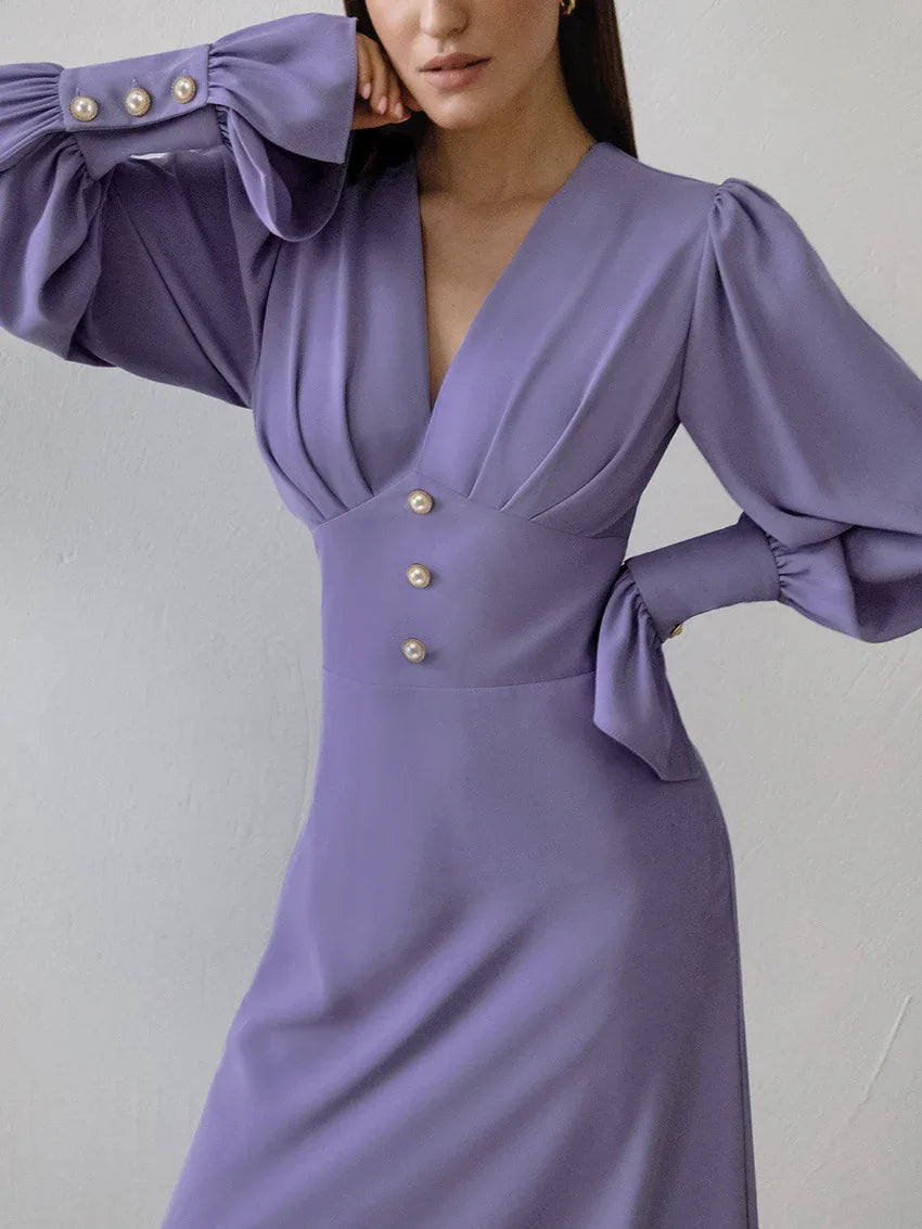 French-style lantern sleeve midi dress