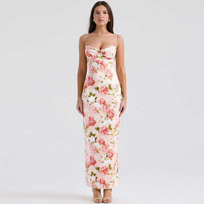 Botanical Floral Print Corset Sweetheart Spaghetti Strap Bodycon Maxi Dress