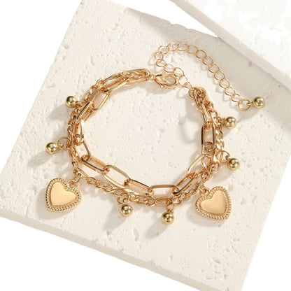 Chic Hip Hop Heart Double Layer Stackable Chain Bracelet