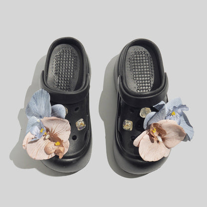 Women's Stylish Clogs With Floral Accessories And Beads