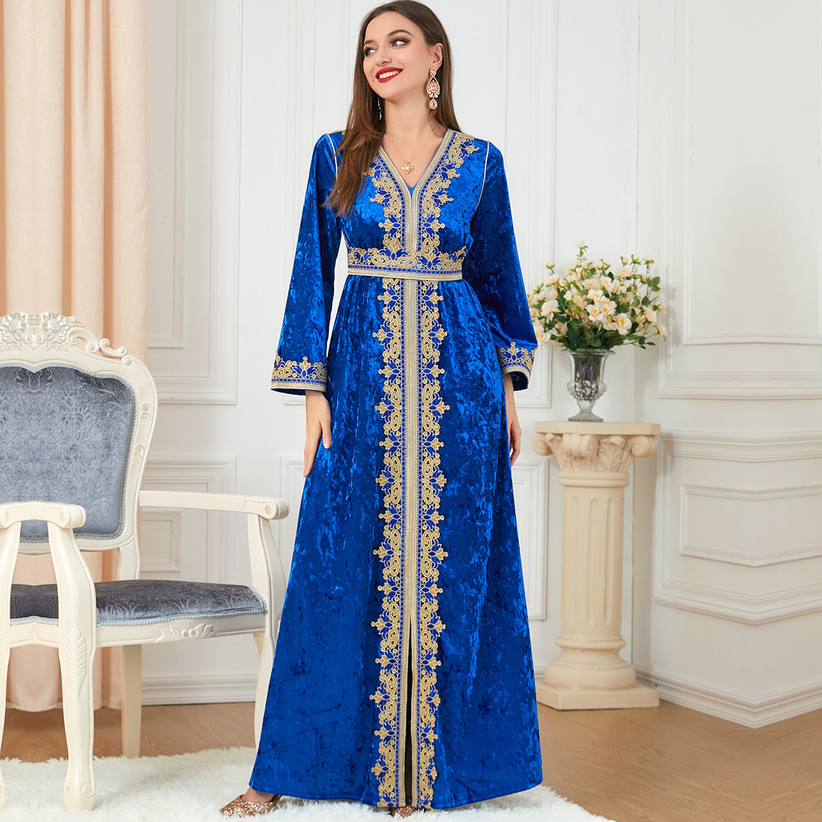 Popular Long Sleeve Split 's Wear Dubai Velvet Dress