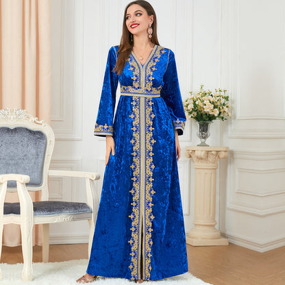 Popular Long Sleeve Split 's Wear Dubai Velvet Dress