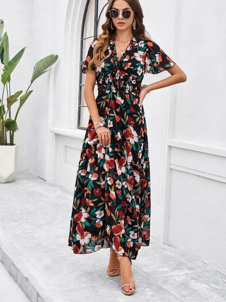 Women’s Long Summer Dress with Short Sleeves