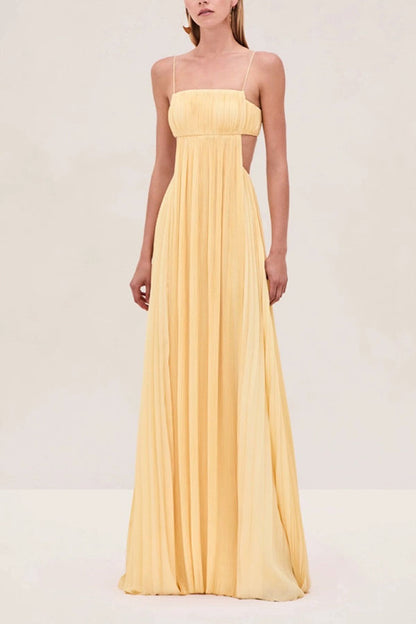 Butter Moment Pleated Cutout Waist A-line Slip Maxi Dress
