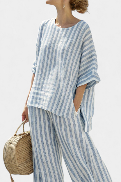 The Federica Set — Striped Linen Top & Trousers
