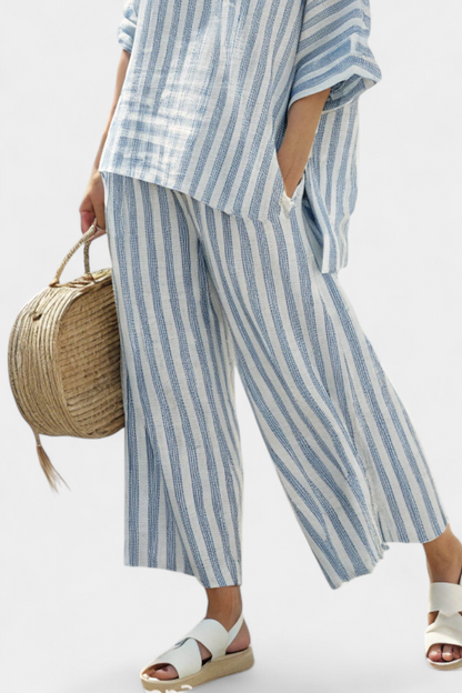 The Federica Set — Striped Linen Top & Trousers