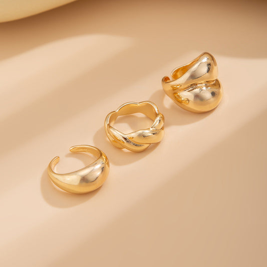 3-Piece Polished Liquid Metal Textured Band Ring Set