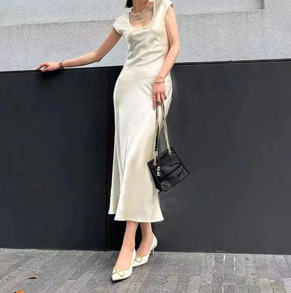 Bias Cut Satin Silk Long Dress Women Summer Maxi Triacetate