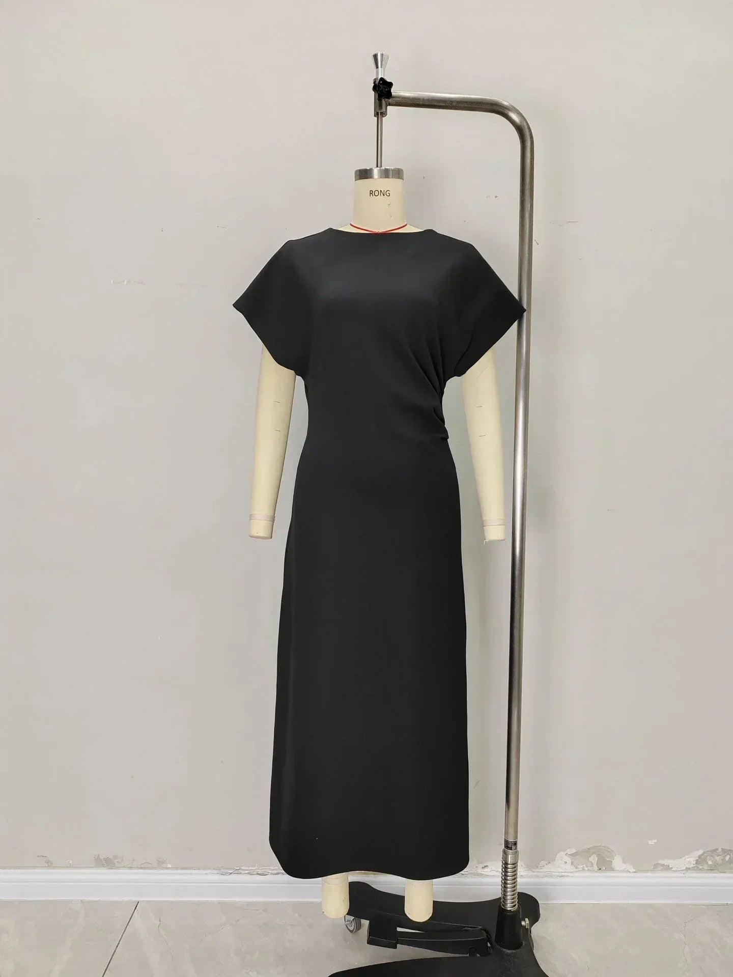 Summer Maxi Dress Draped Waist Short Sleeve