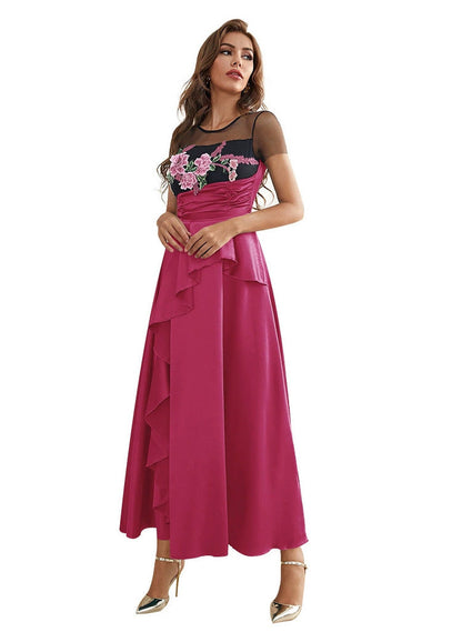 Lace Lined Sling High Waist Embroidery Large Swing Dress