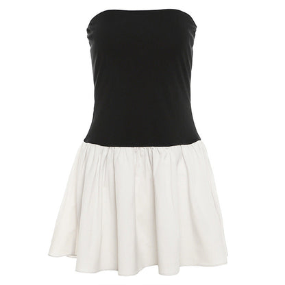 One-Shoulder Pleated Dress With Patchwork