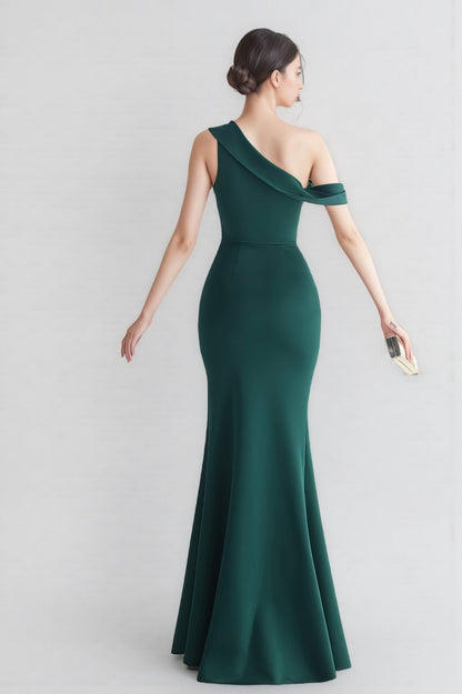 Porsha Emerald One-Shoulder Pleated Maxi Dress