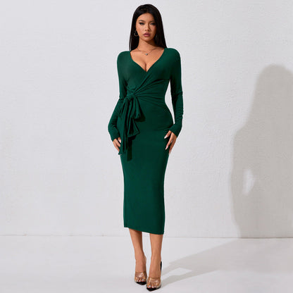 High Cold Elegant Dress  High Sense Anti Aging Lace up Midi Dress