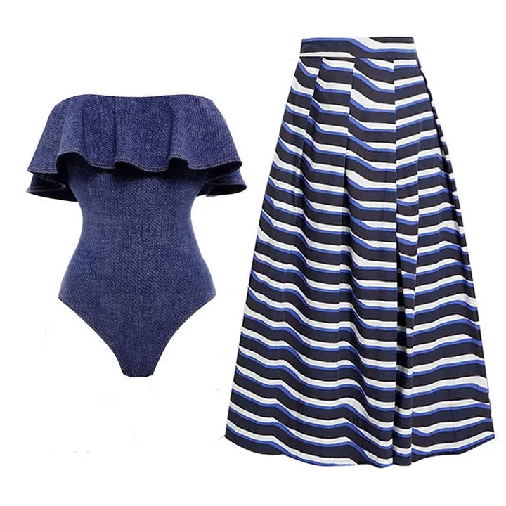 Cowboy Siamese Swimsuit European, French Retro Cover Belly Slimming Swimsuit Vacation Beach Dress