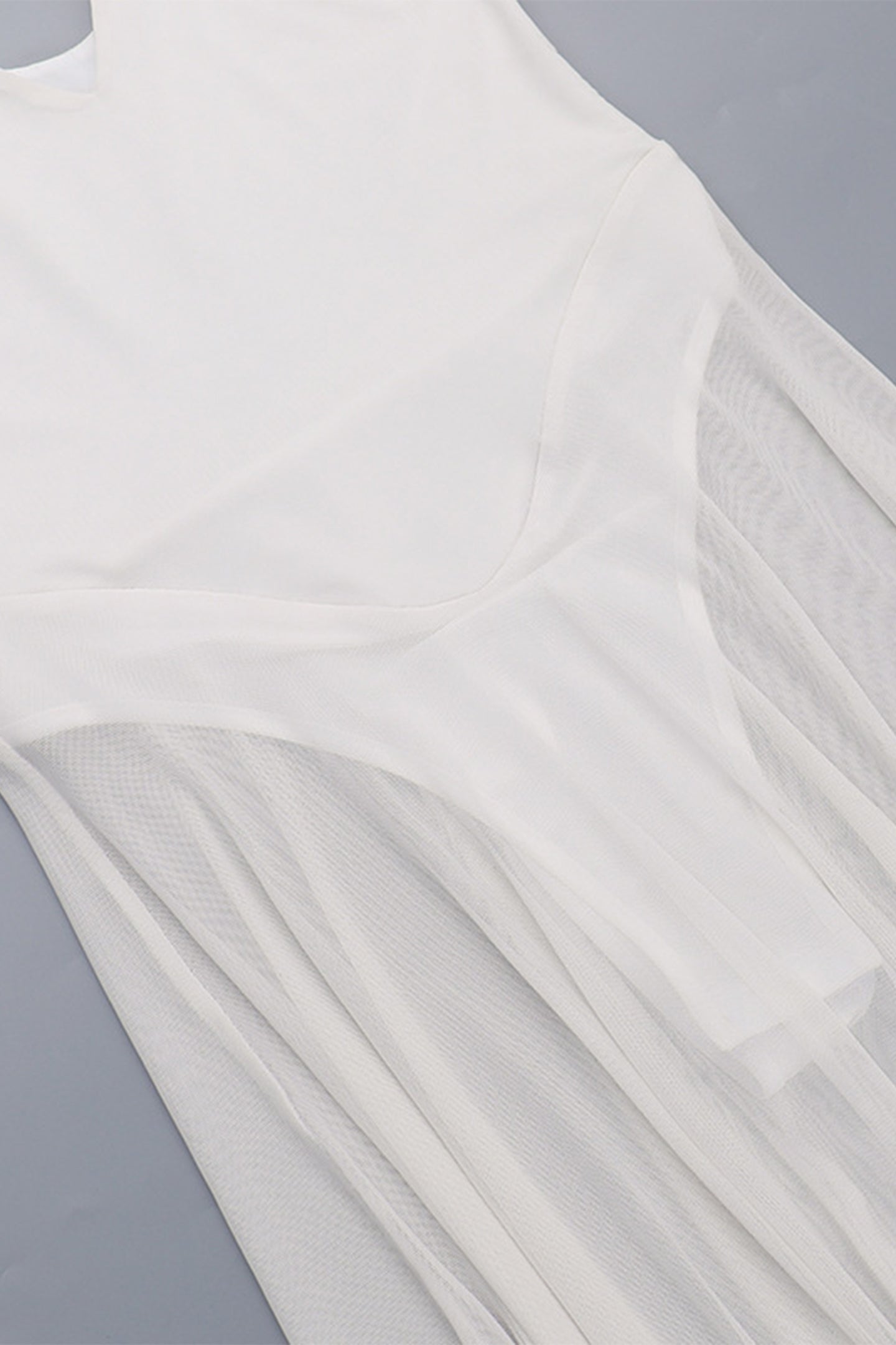 Deep V Neck Ring Hardware Strap Pleated Sheer Overlay Maxi Gown