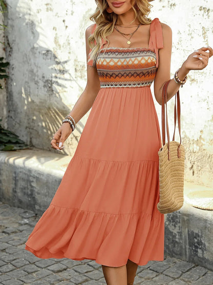 Embroidered Orange Midi Sundress for Women