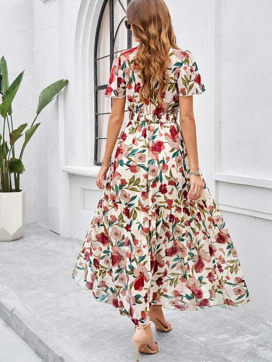 Women’s Casual Long Dress with Smocked Waist and Slit