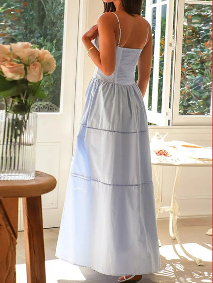 Coral Smocked Bodice Maxi Sun Dress