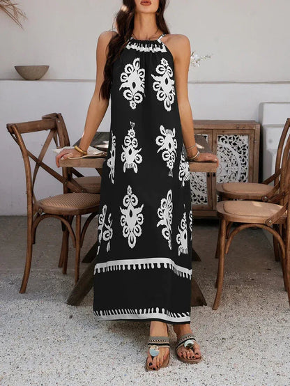 Black White Tribal Print Women Maxi Dress