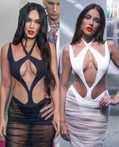 Mesh Hollow Out Cutout Semi-Transparent Slim Fit Maxi Dress Dress Bandage Catwalk