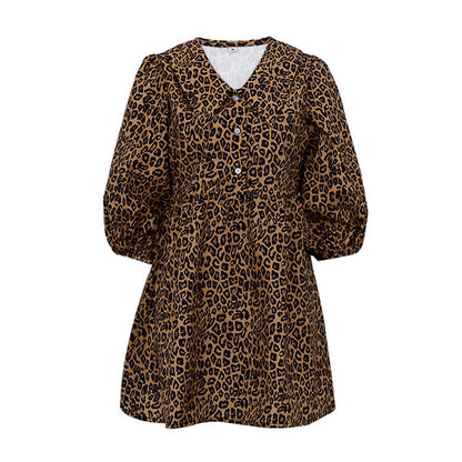Peter Pan Collar Leopard PrintElegant Dress Half Sleeve A line Dress