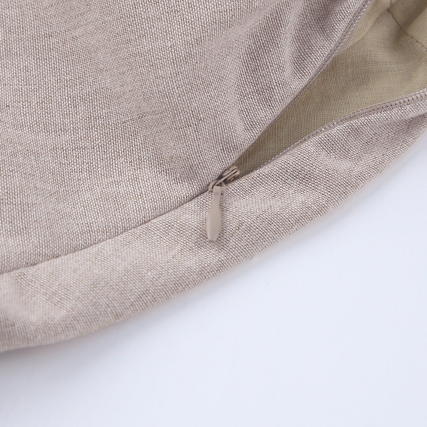 Square Neck Puff Sleeve Linen Babydoll Mini Dress