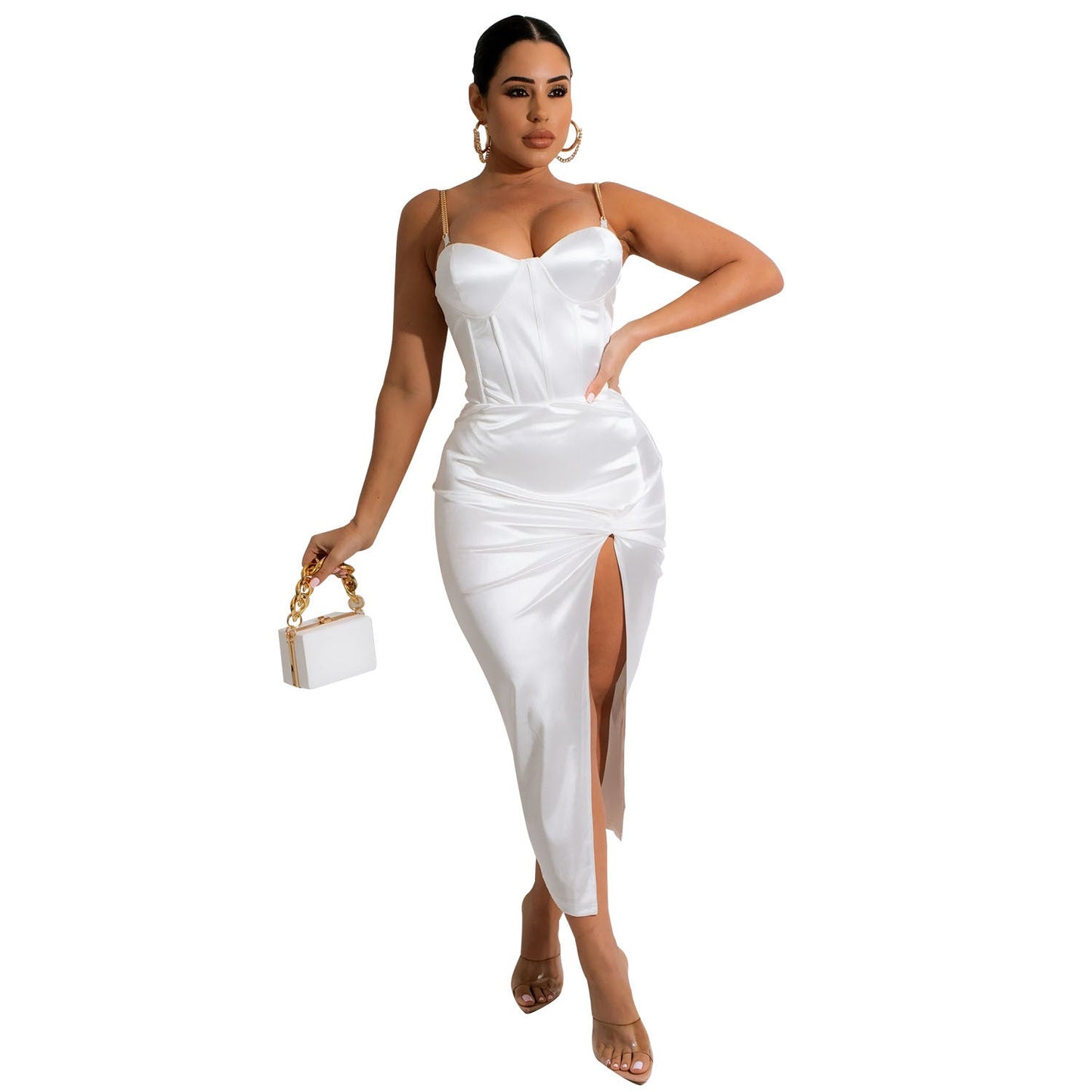 Irregular Asymmetric Solid Color Mid Length Dress