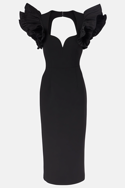 Starsha Black Puff Sleeve Midi Dress