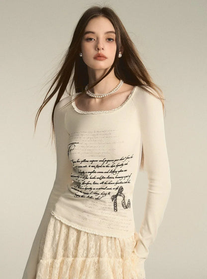 Print Square Neck Pure Desire Lace Base Top
