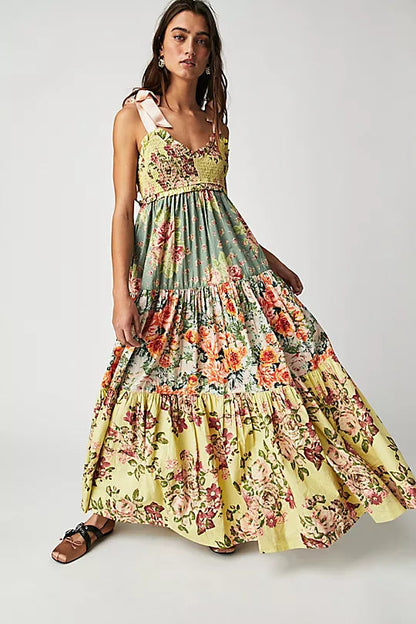 Printing Slip Dress Slim