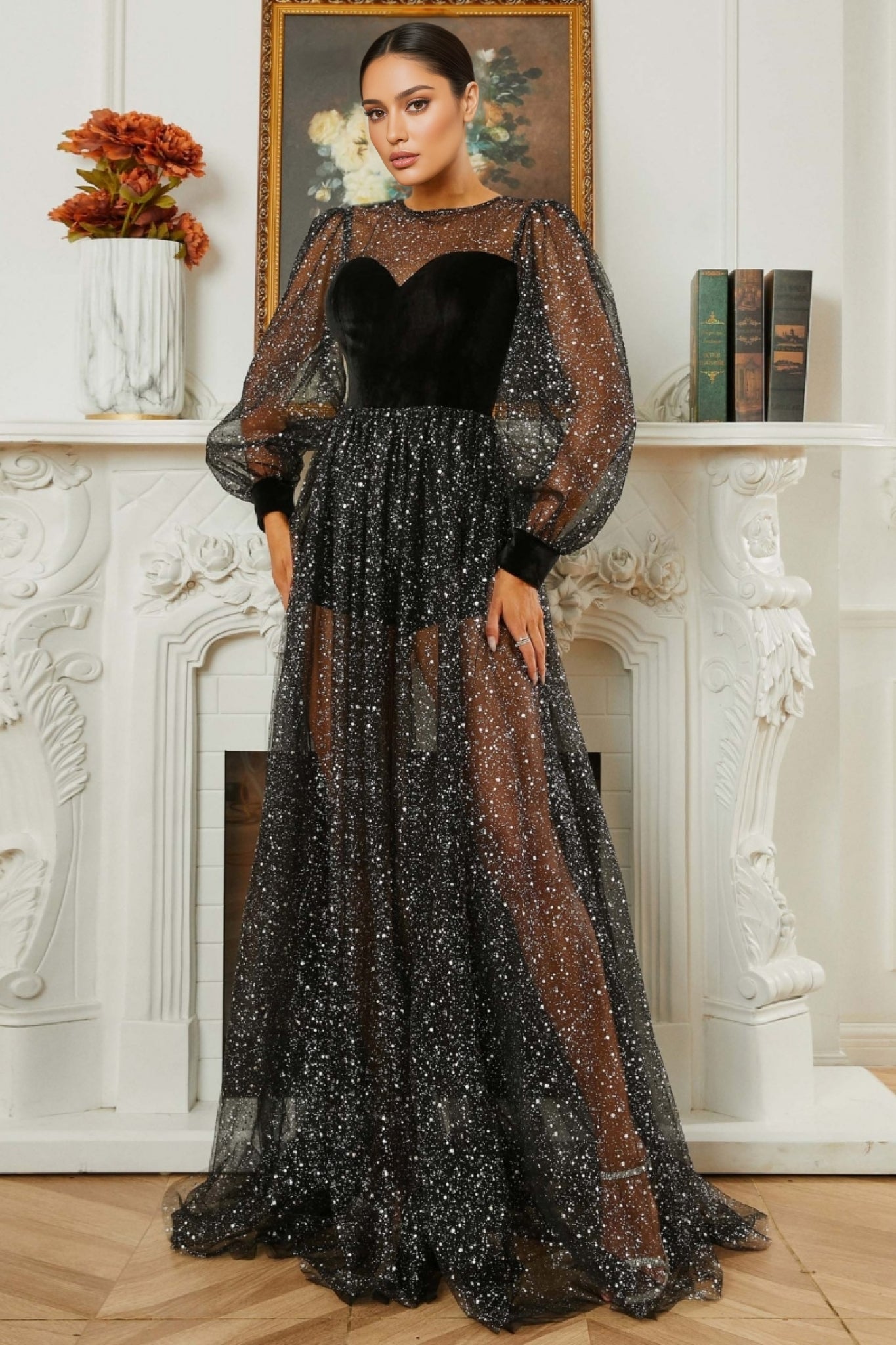 Caspian Sequin Mesh Maxi Dress