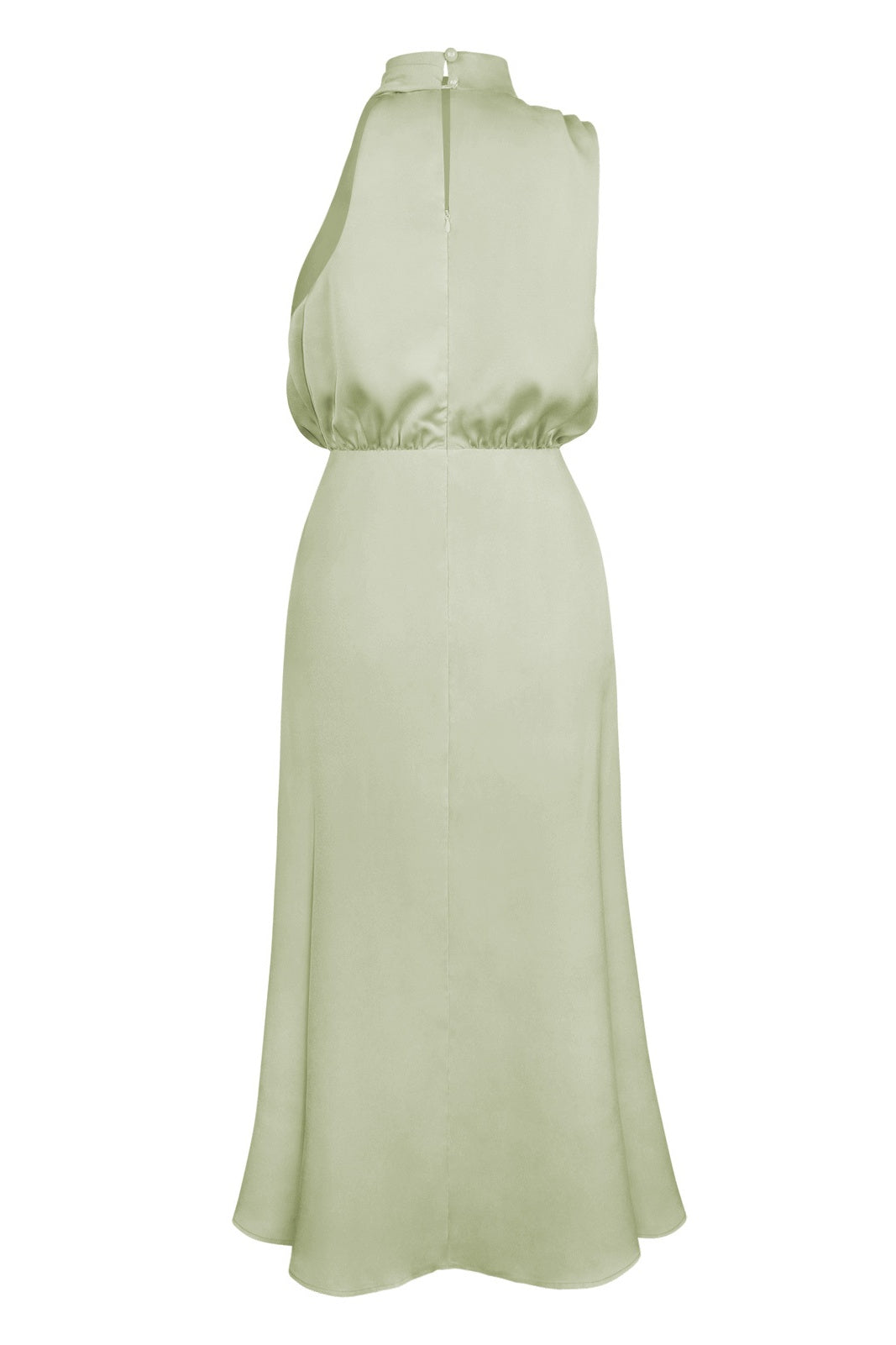 Halter Draped Cowl Neck Gathered Waist Satin Maxi Dress
