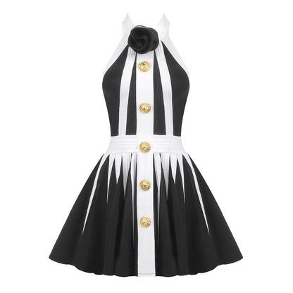 French Halter Vest Dress Waist Slimming A Expansion Dress Sleeveless Knitted Jacquard Dress