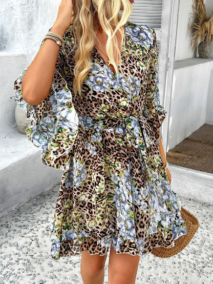 Ruffle Floral Wrap Mini Dress Blossom Print