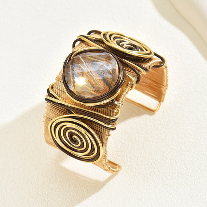 Twisted Round Gem Thread Open Bracelet