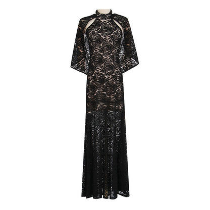 GracefulElegant Dress  Light Luxury Embroidered Chic Transparent Shawl Dress for