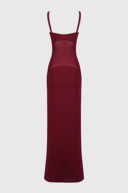 Eirand Red Halter Mesh Maxi Dress