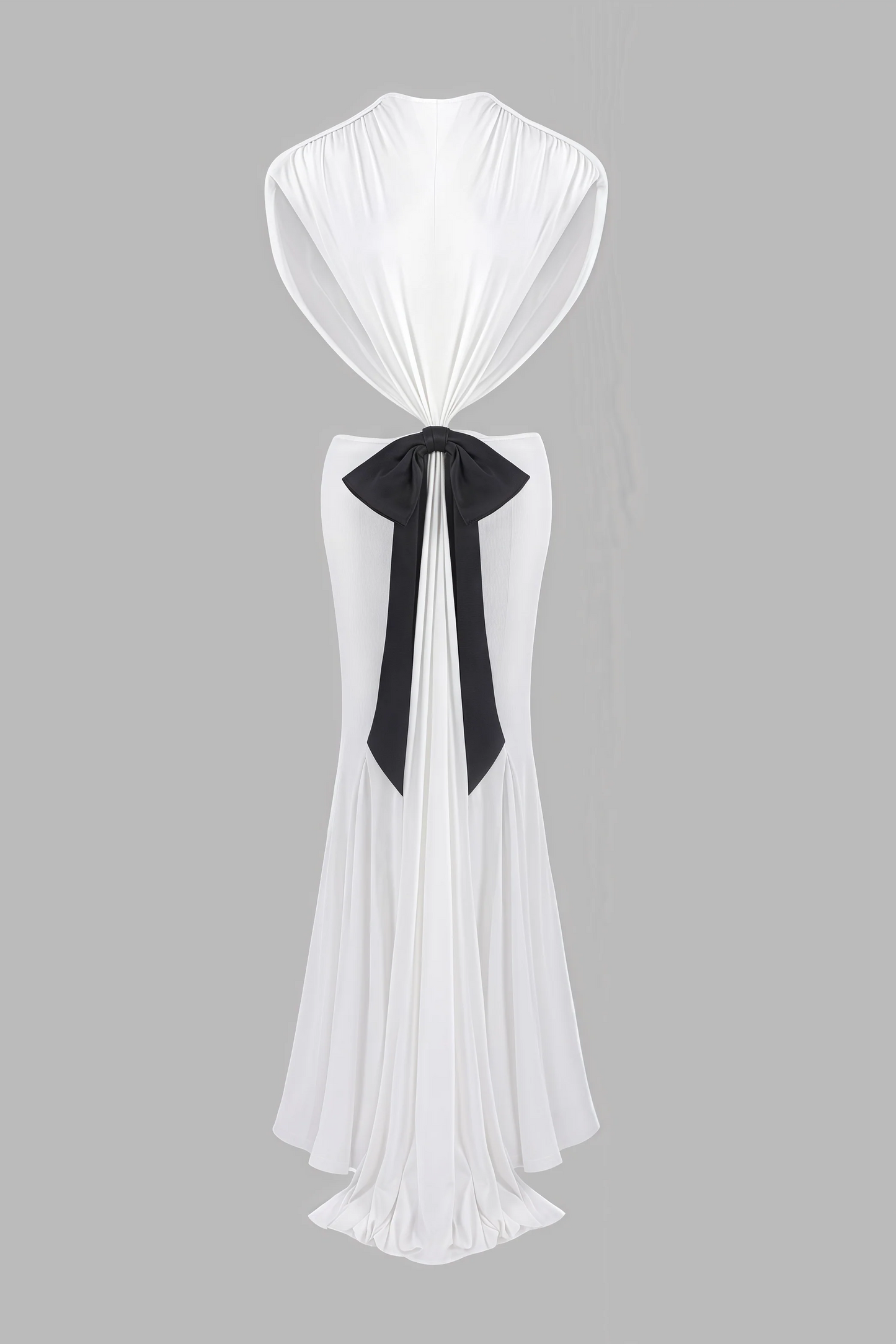 Gaelyra White Backless Satin Pleated Maxi Dress