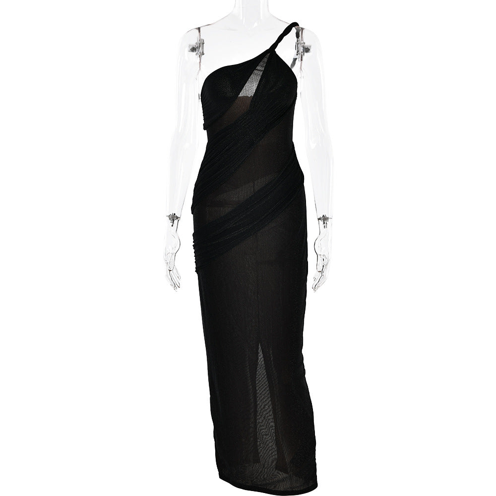 One Shoulder Sleeveless Dress Slim Fit Backless Dress