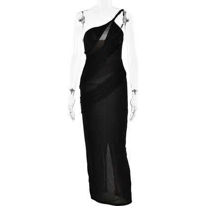One Shoulder Sleeveless Dress Slim Fit Backless Dress