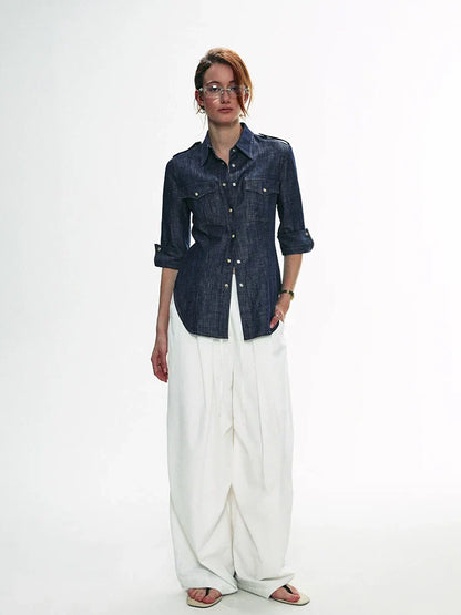 Military-Style Denim Shirt