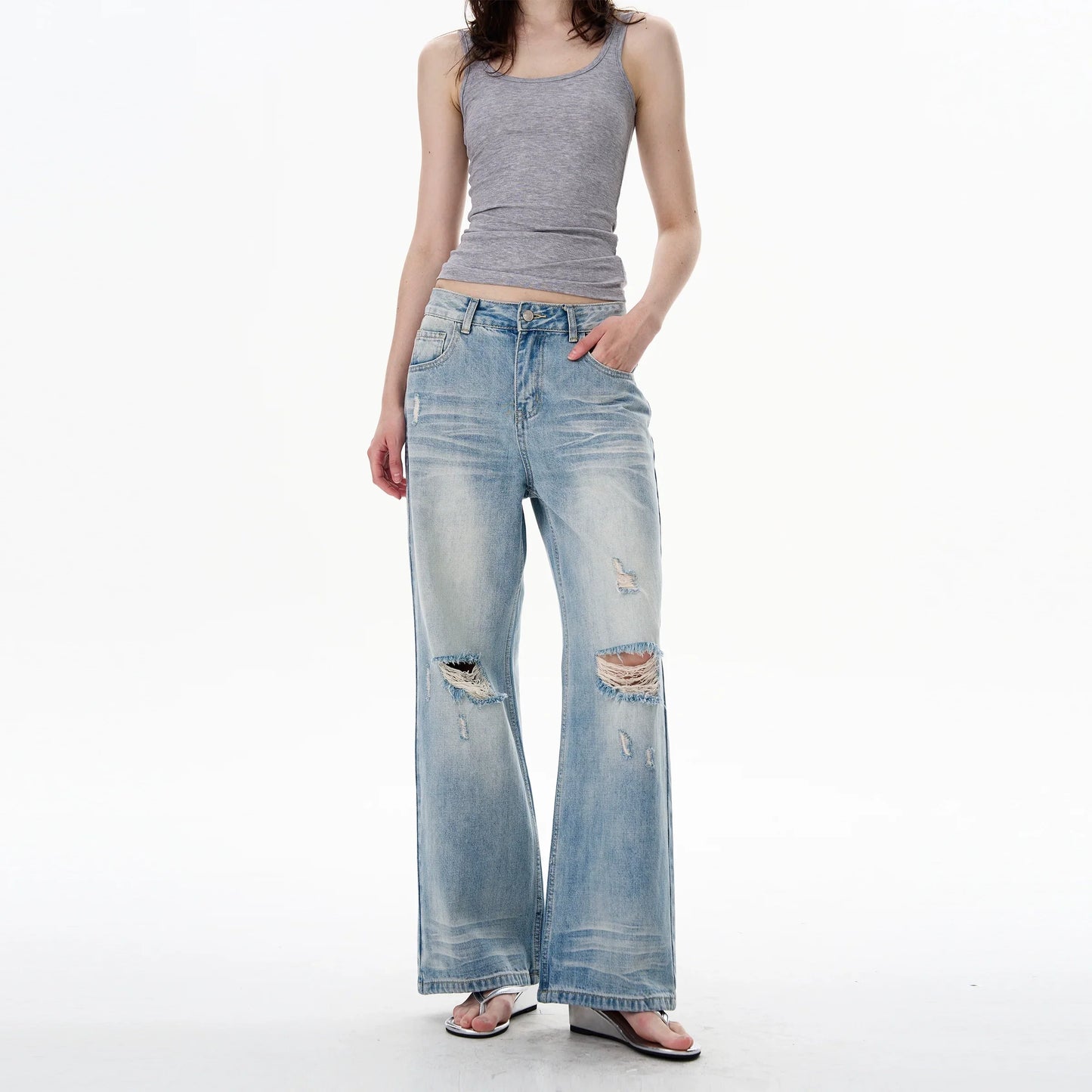 Light Wash Mid-Rise Wide-Leg Jeans